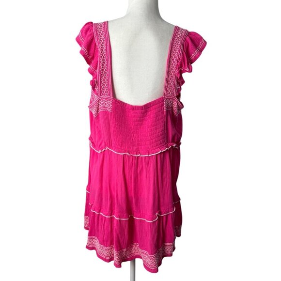 Torrid NWT $60 Babydoll Crinkle Gauze Embroidered Tiered Top Pink Women's Sz 2X - Picture 8 of 11